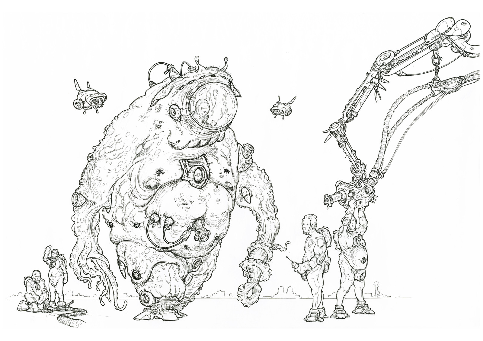 "Meat-suits 002 - Heading out!" - Symbiotic Creature suits grown in a lab and bio-mechanically altered for use in the harvesting of valuable but highly toxic alien fungi...