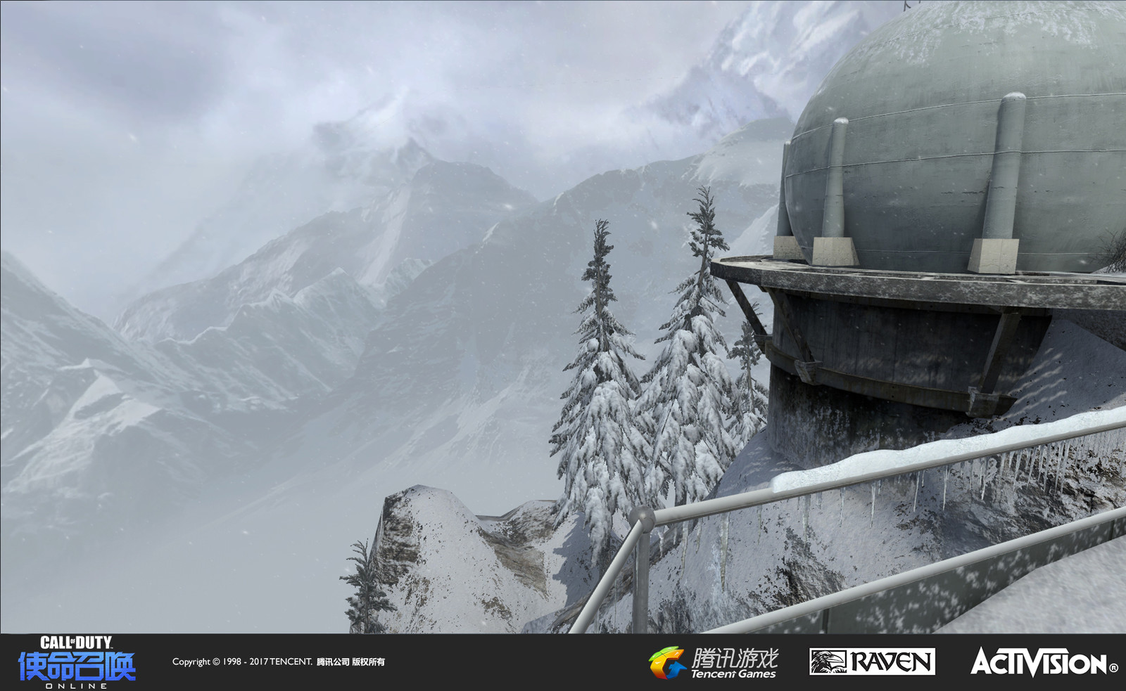 Summit: I recreated the vista of this map from its original version in Black Ops. I made the snow patterns and textures on the near-vista terrain, geo for the fuel pod, and set up the mountains and atmosphere. Jeff Degenhardt created the mountains.