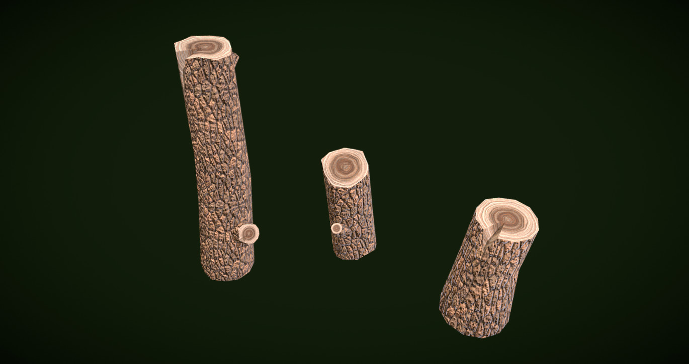 Low Poly Logs with Thick Bark and Wood Ends Smart Materials