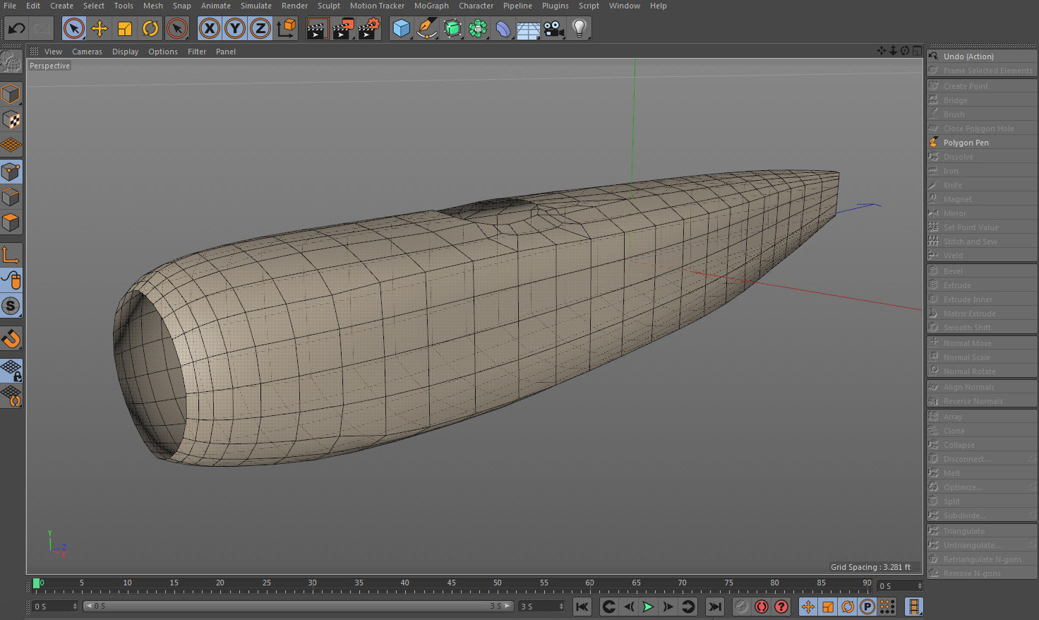4: adjusting the polygons on the top, side and bottom surfaces. I'm working in symmetry mode at this point so I don't have to model the other side as well. Saves much time and effort.