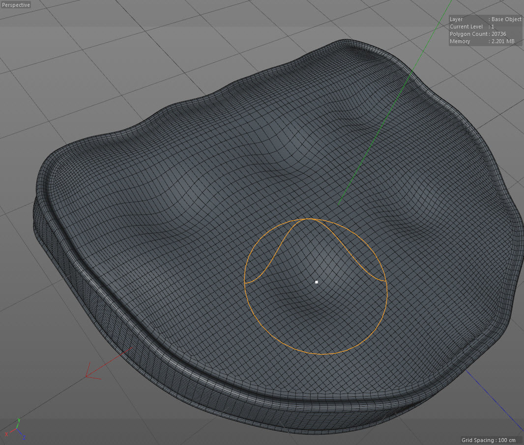 63: Then I begin pushing and pulling the polygons around the edge of the cushion to create an unevenness around the cushion