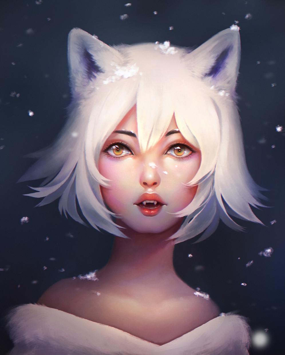 Cute Anime Wolf Girl White Hair 
