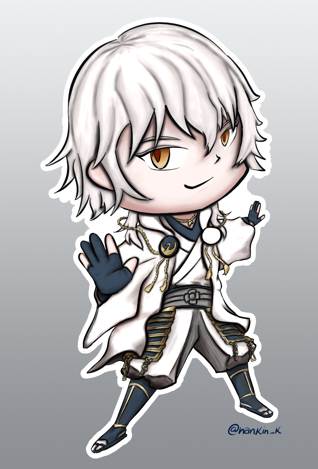 Marcelo Shirozaki Touken Ranbu Chibi Fanart Tsurumaru kuninaga kiwame 鶴丸国永 つるまるくになが 極 きわめ. marcelo shirozaki touken ranbu chibi