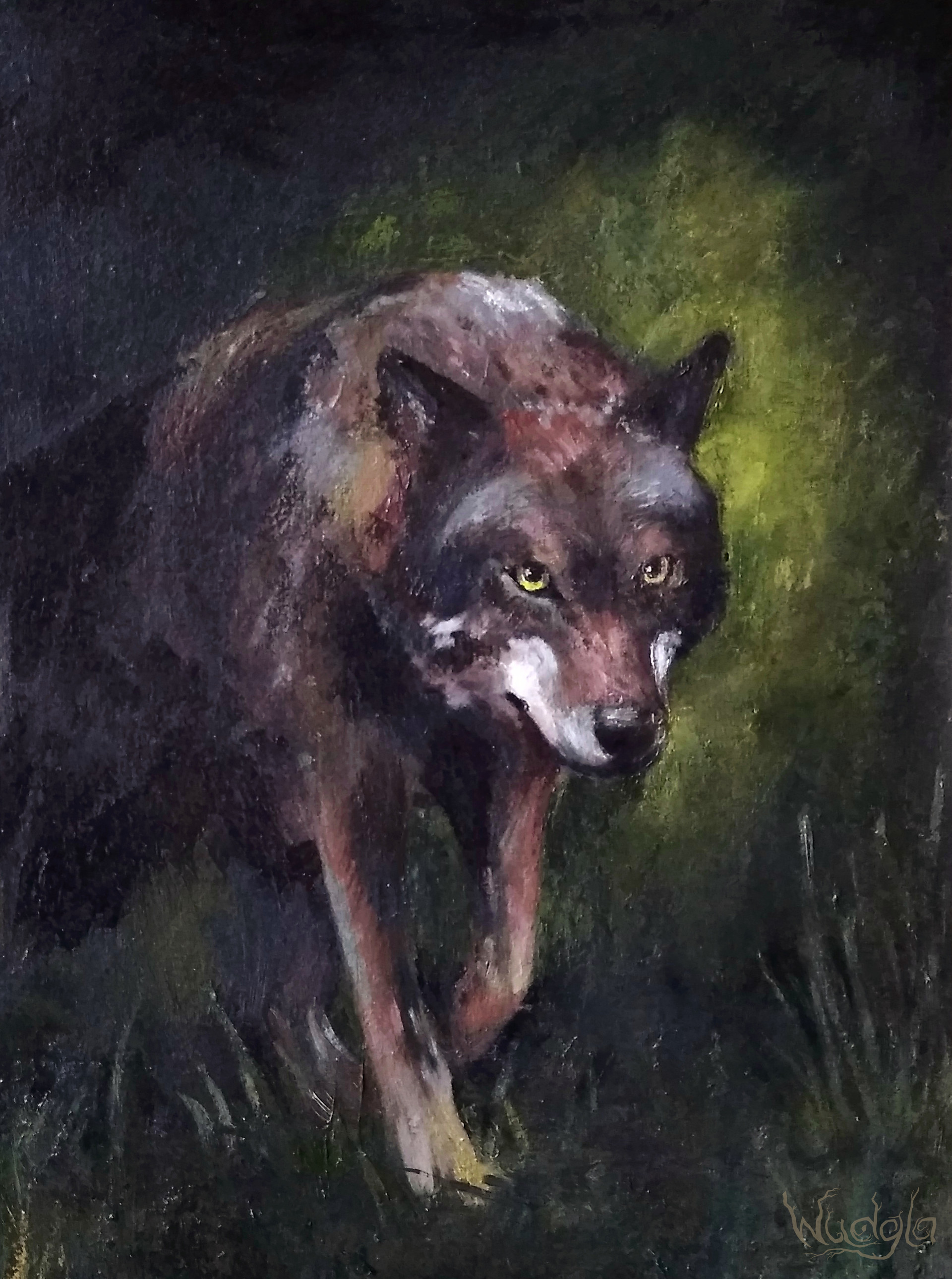 oil painting wolf mystical black painting  Wolf