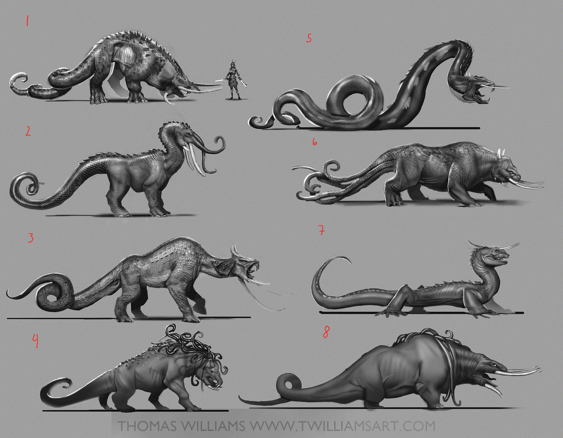 snake elephant monster sketches thomas