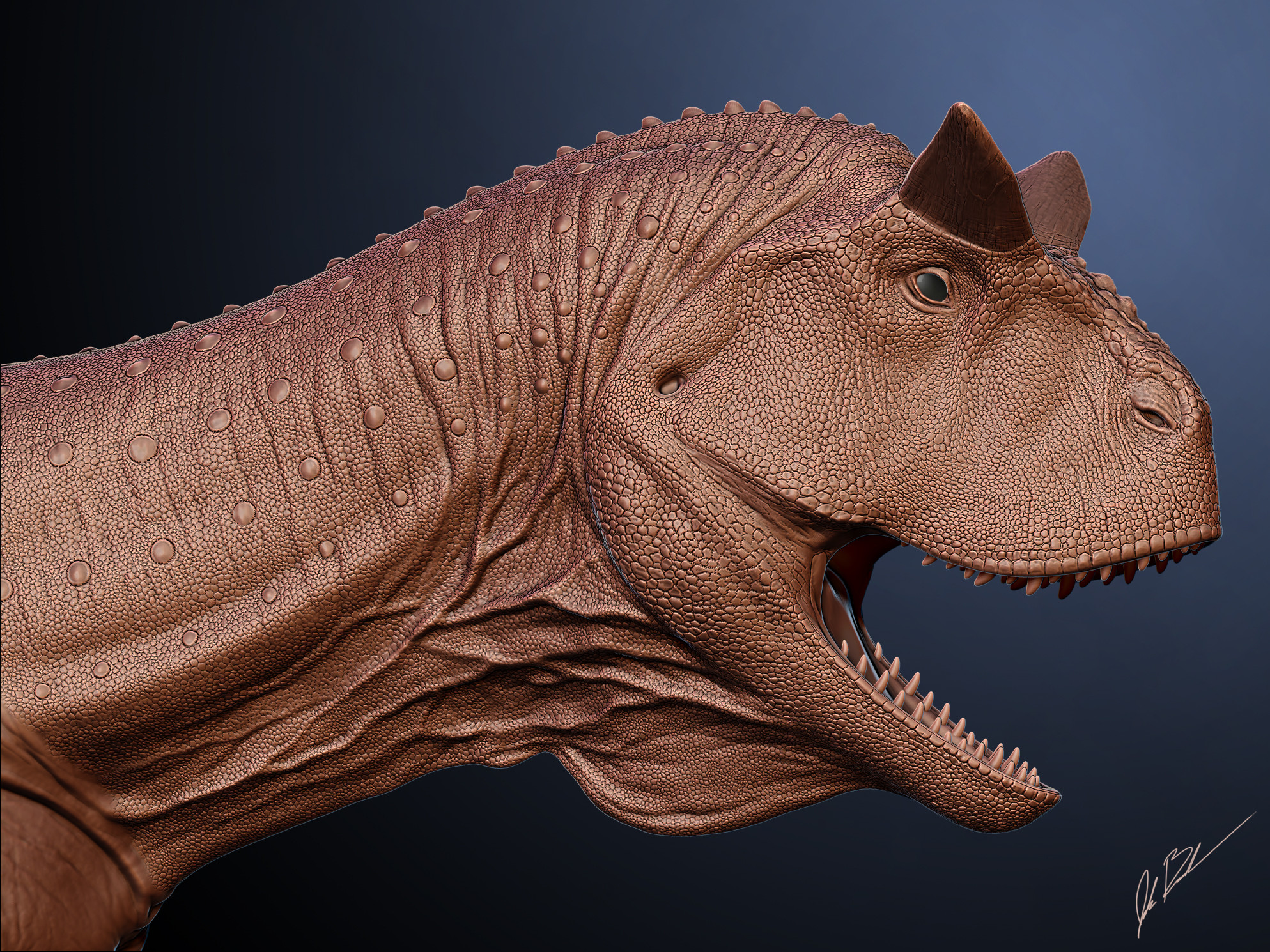 Early WIP image, sculpting in the scales on the face and neck.
