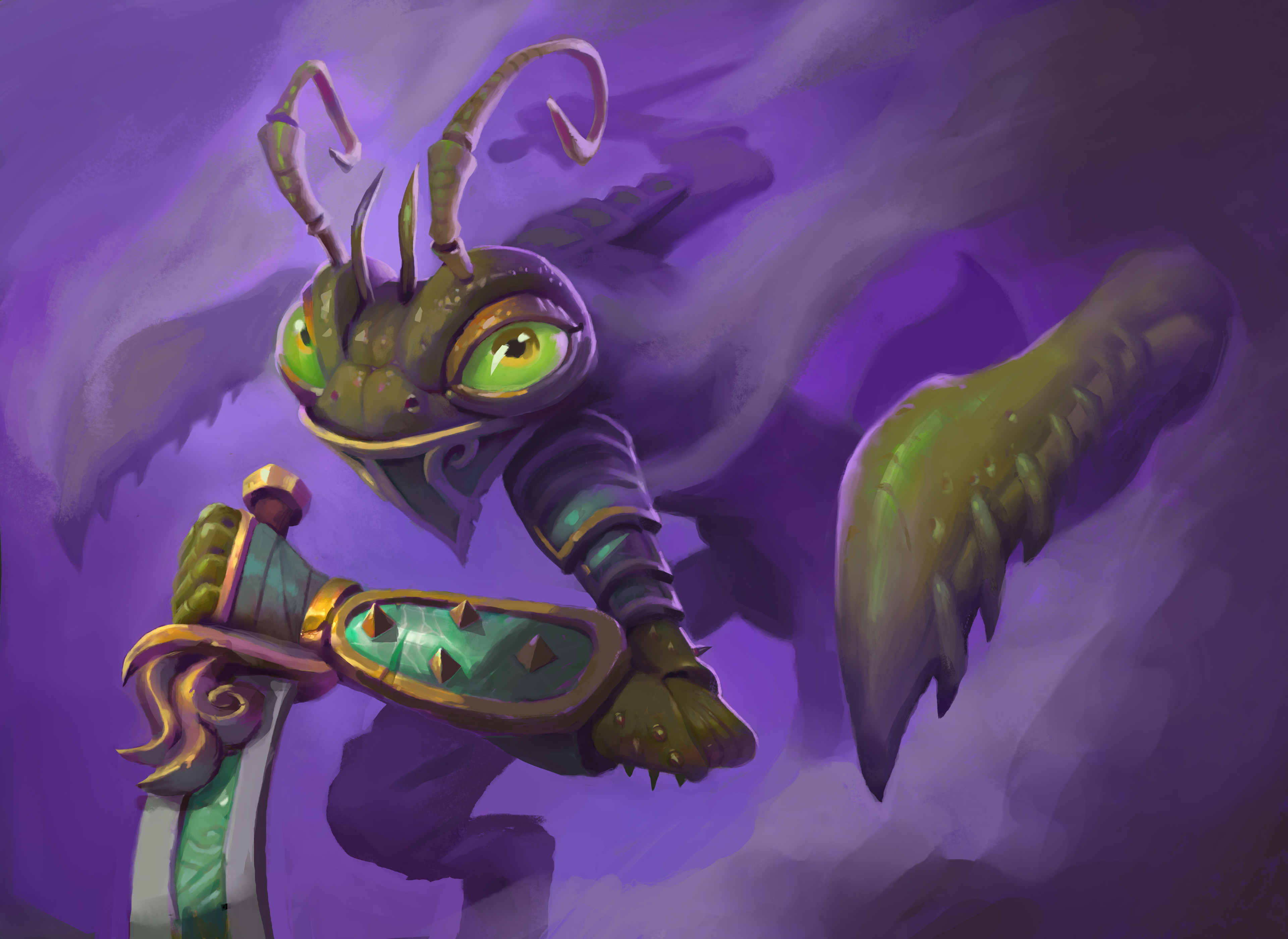 Went with an unsettling Purple/Green complimentary palette.