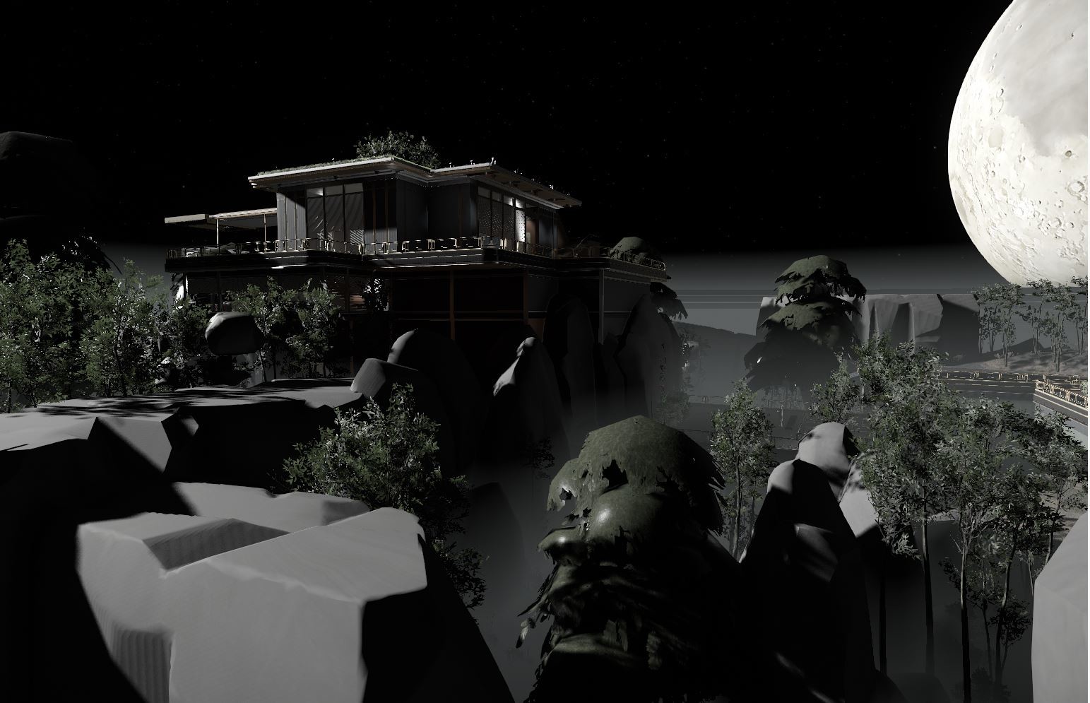 The architecture really started to gel for me here.  I blocked out a bunch of the rocks/cliffs here and started thinking about how they got rocks into the space station...did they launch them from earth?  were they asteroids?  wouldnt those be radioactive