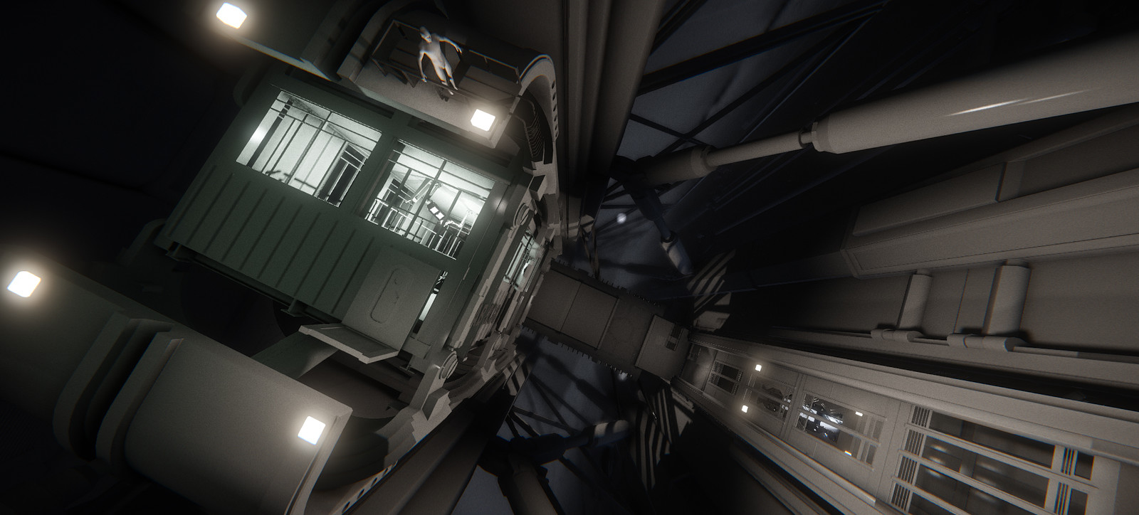 Ideas for the exterior of the station--this area would be just behind the exterior armor of the station--tons of rapidly moving zero G micro-gravity offices used for maintenance.