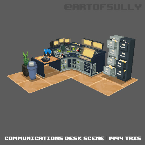 3D Pixel-Art Communications Desk Scene (Commission)