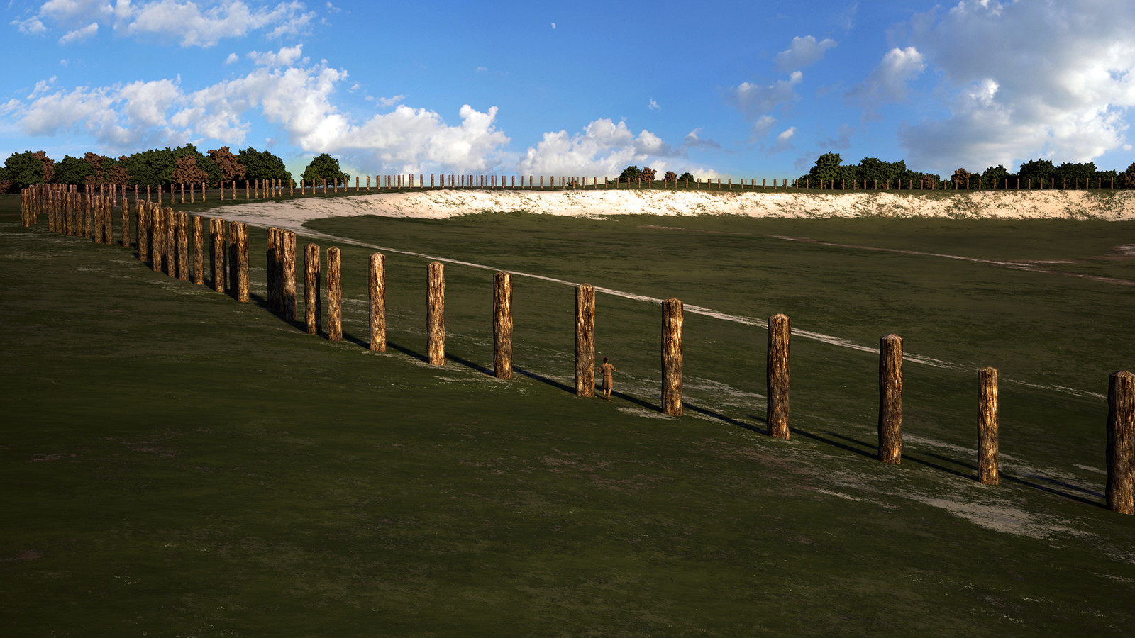 Durrington Walls at its first phase, with a super-henge made of timber posts that surrounded the site.