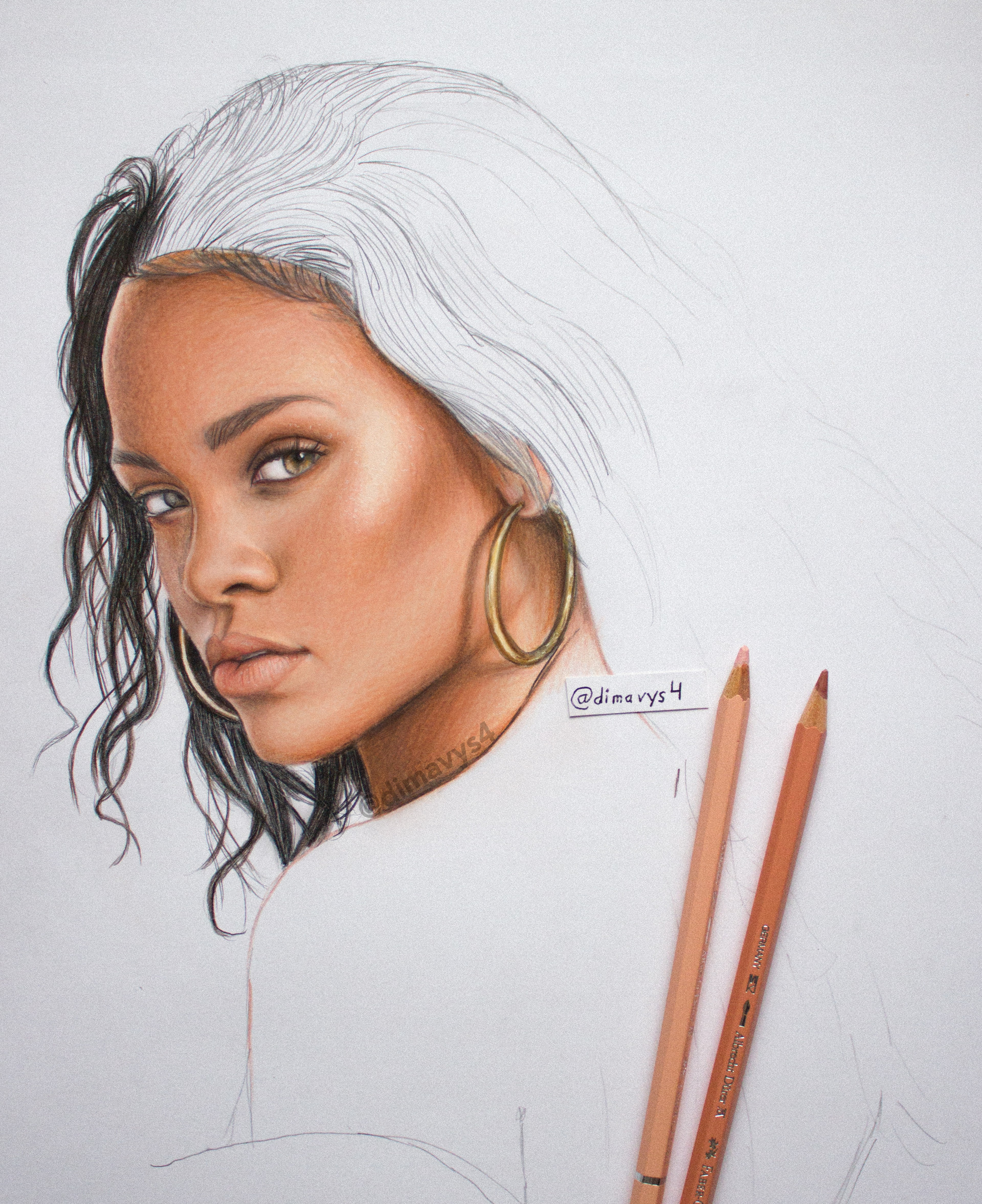 Editorial Pencil Drawing Of Rihanna Stock Photo, Picture and