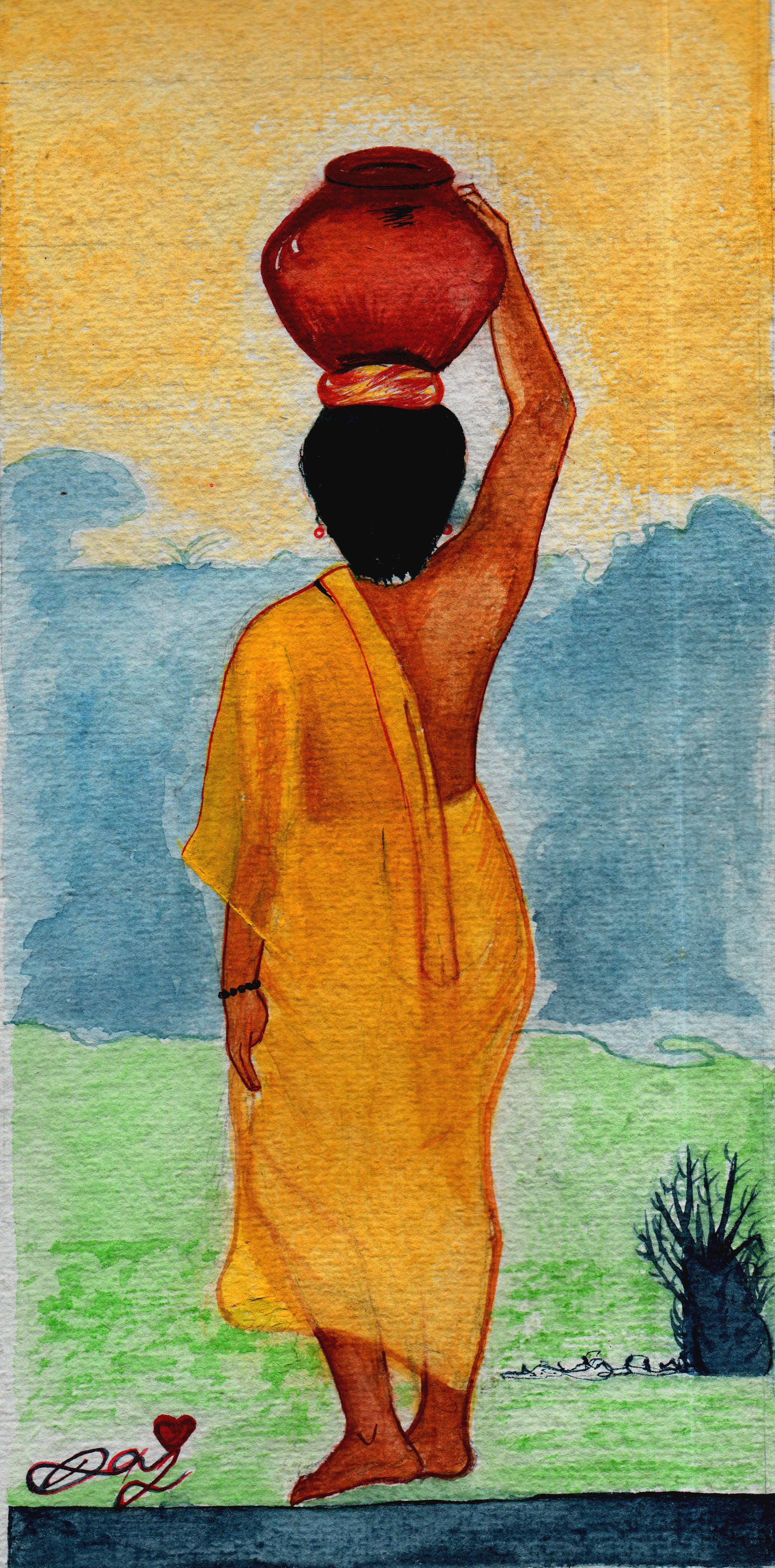 Artstation Sunset Eve Woman With Pot Prudvi Raj Sujith Lazar