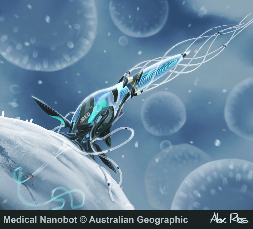 A medical nanobot conducting cell therapy