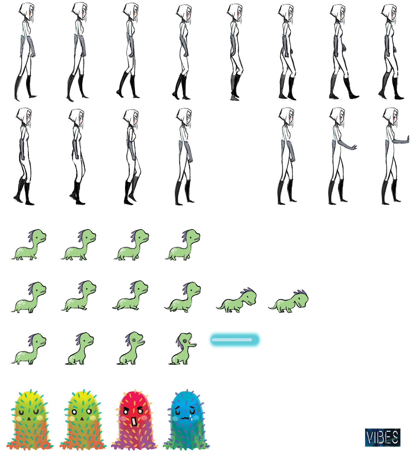spritesheet of the two main characters and of the jelly monster