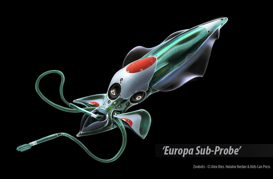 A fictional squid-like probe for exploring sub-ice oceans on Europa