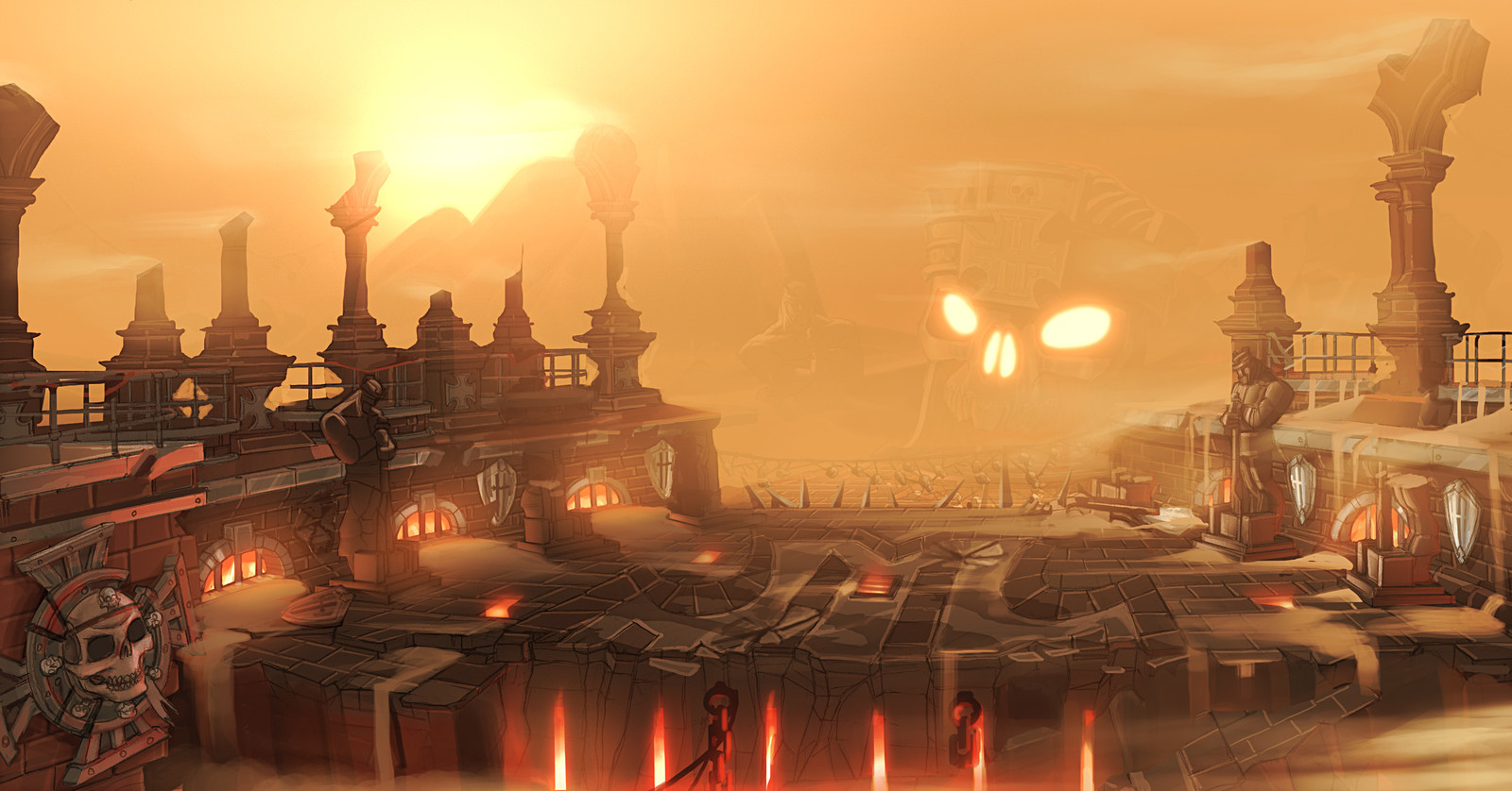 A sandstorm envelops an arena