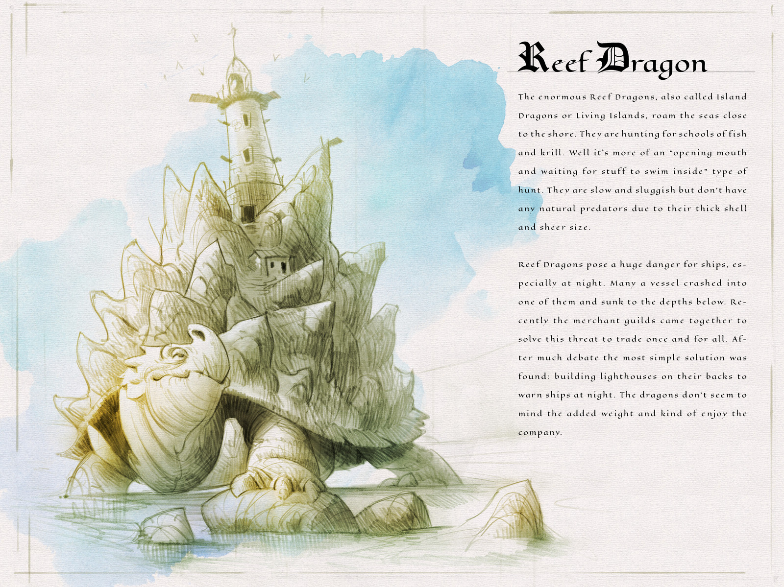 Page one of the  Dragon Compendium showing and describing the Reef Dragon
