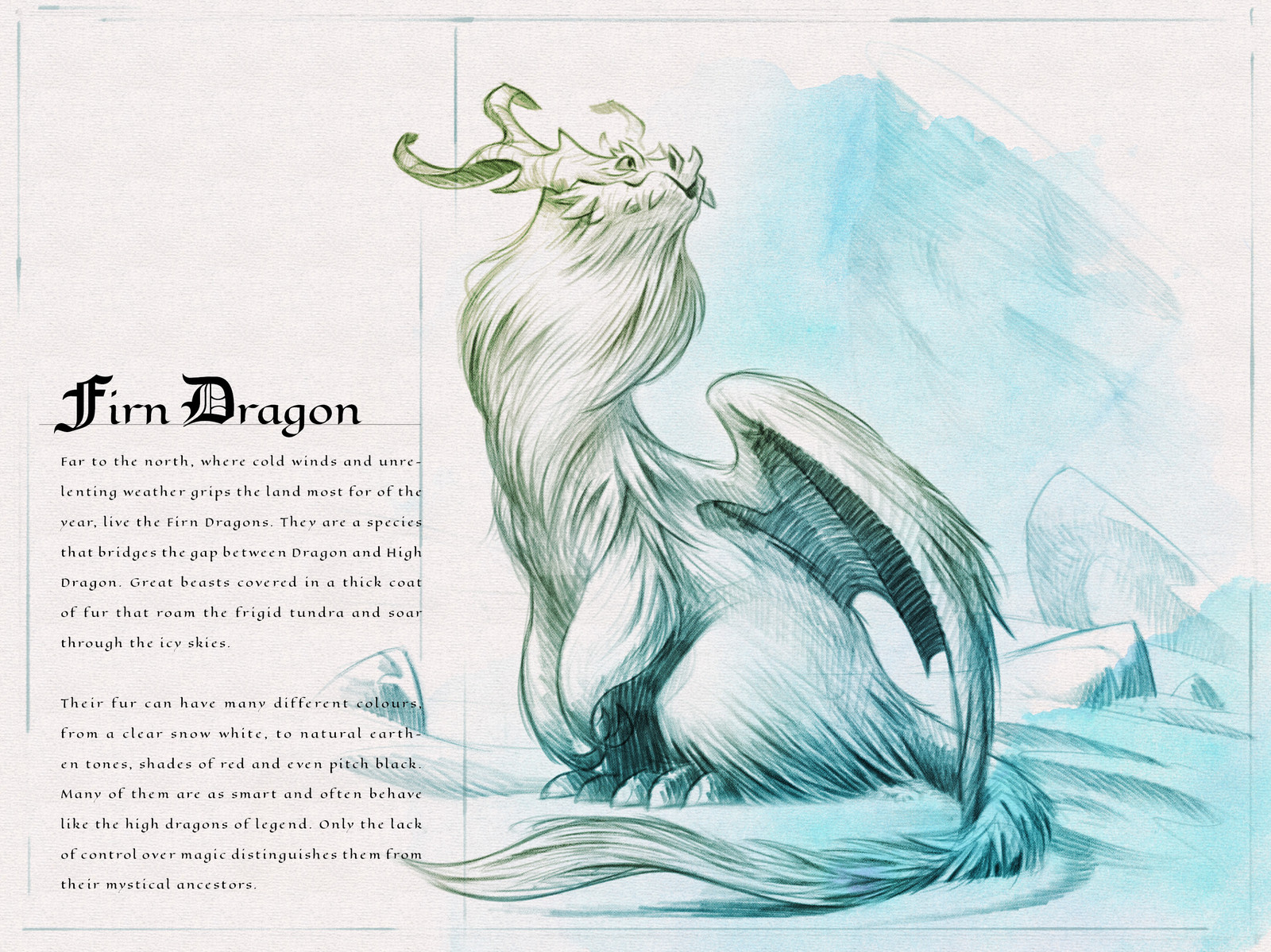 Page one of the  Dragon Compendium showing and describing the Firn Dragon