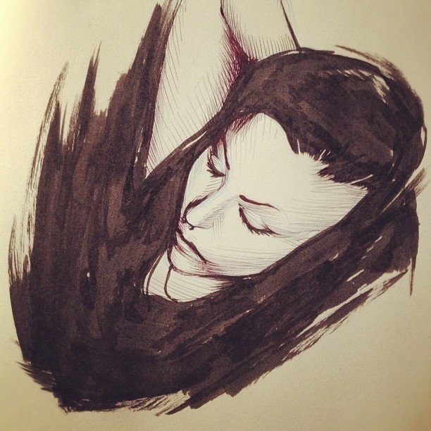 Sketch of my friend Enni who fell asleep while Skyping with me