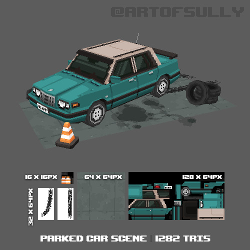 3D Pixel-Art Parked Car Scene (Commission)