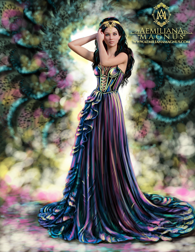 Digital Graphic Peacock Dress Princess Vivid Colors Hyper Realistic ·  Creative Fabrica