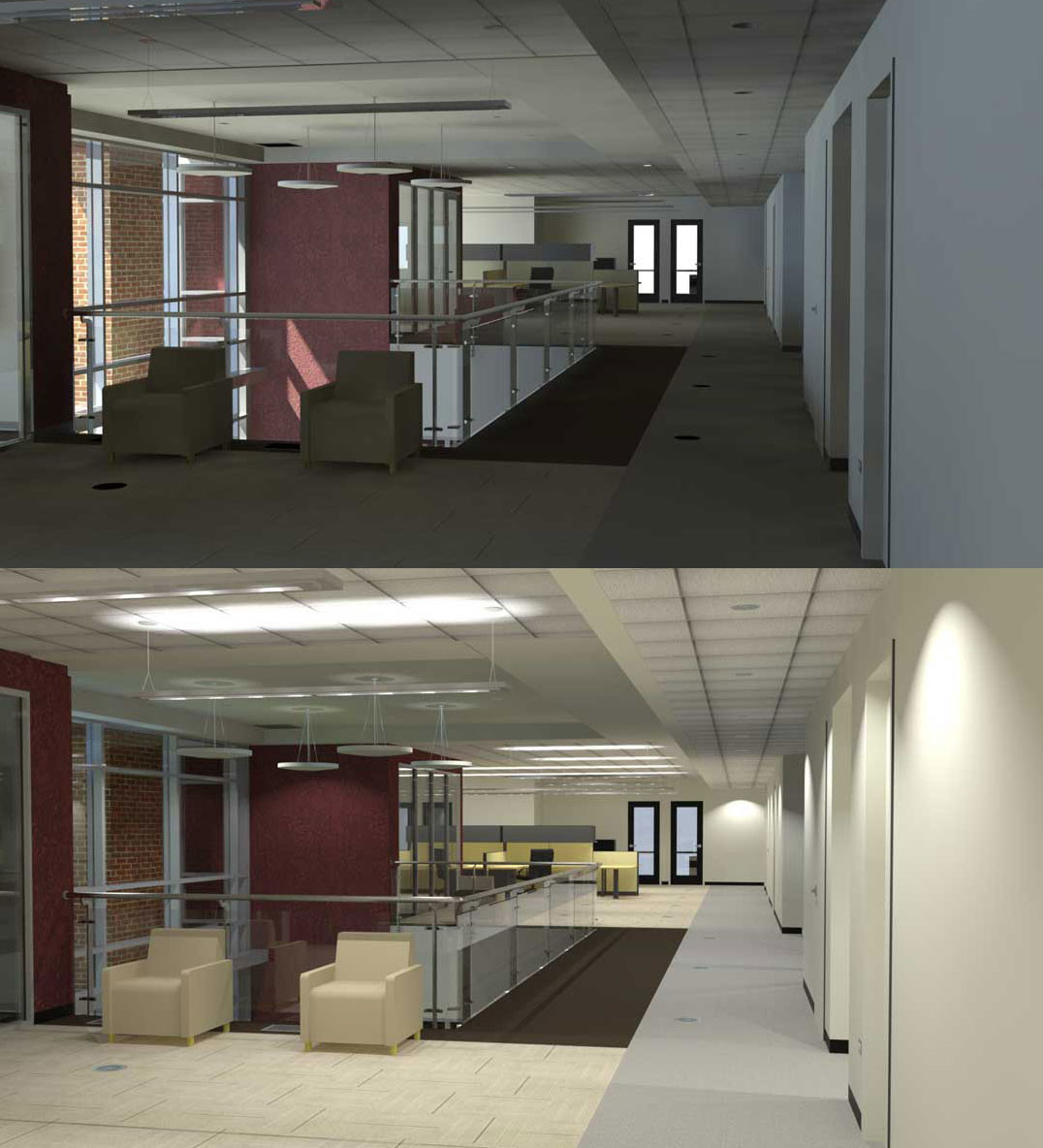 After the SketchUp model was completed, I did render tests in different day/night conditions using Thea Render.