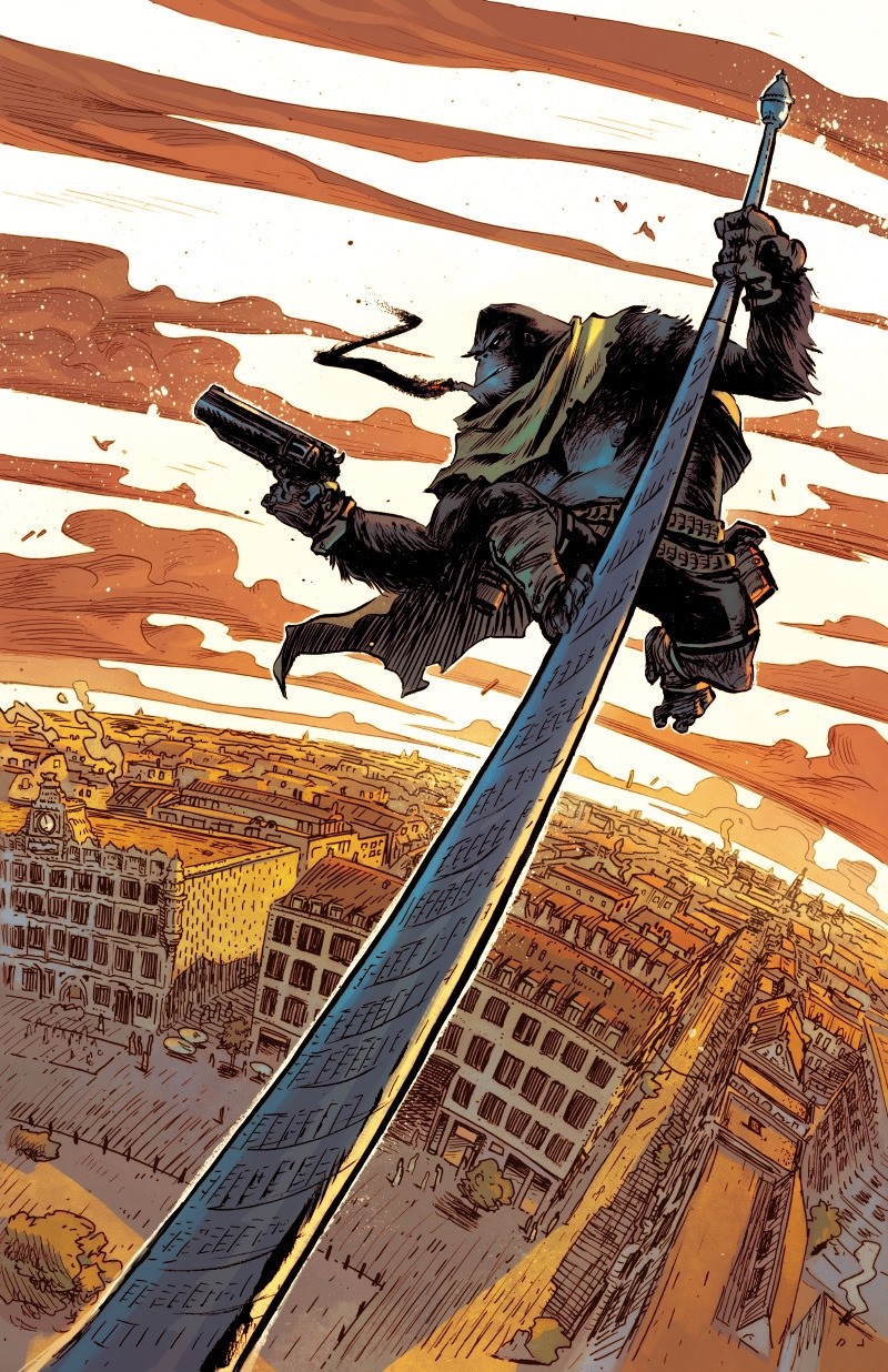 6GG up on the Spire In Valenciennes. Ironic that my book after this was The Spire. Colors by Moreno Dinisio, inks below.
