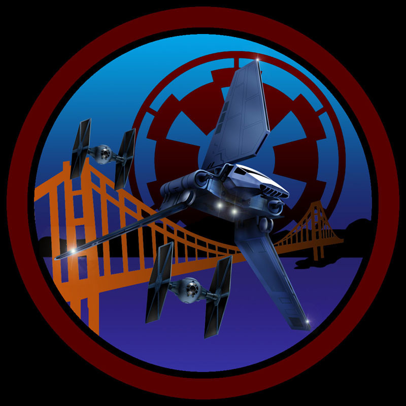 Shuttle and TIE fighter art composited with vector art as a patch design for the San Francisco branch (Golden Gate Garrison) of the 501rst Legion of Stormtroopers