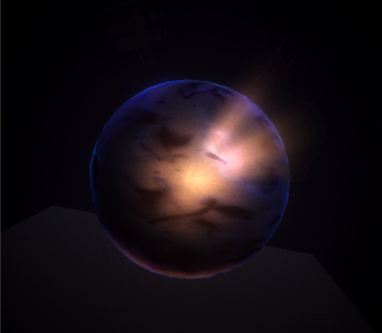 Improved the shader a bit for the sphere and added some light shafts on the camera.