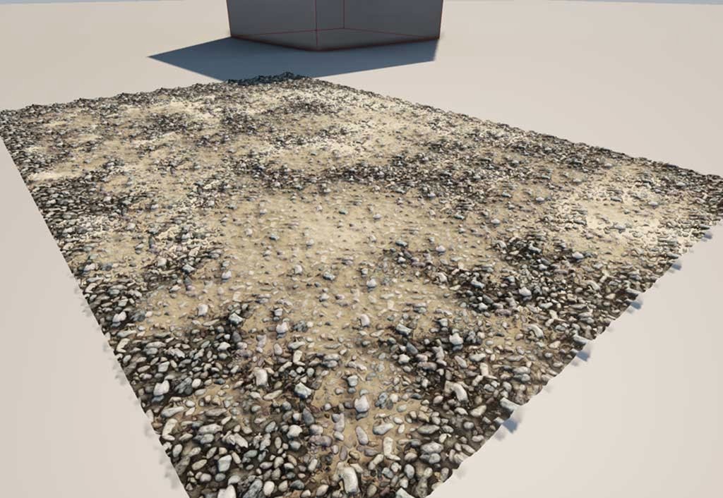 Gravel with sand material mixed in via parametric controls as shown in Unreal 