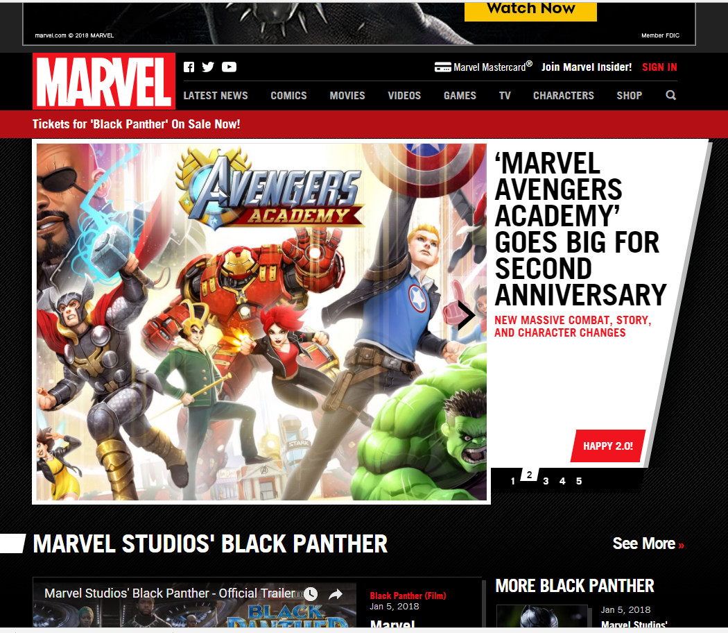 Marvel.com front page on launch day.