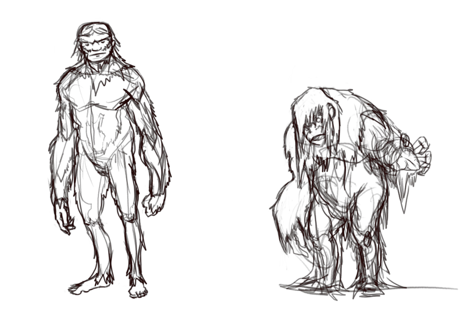 The first sketches for the Sasquatch and the Skunk Ape.