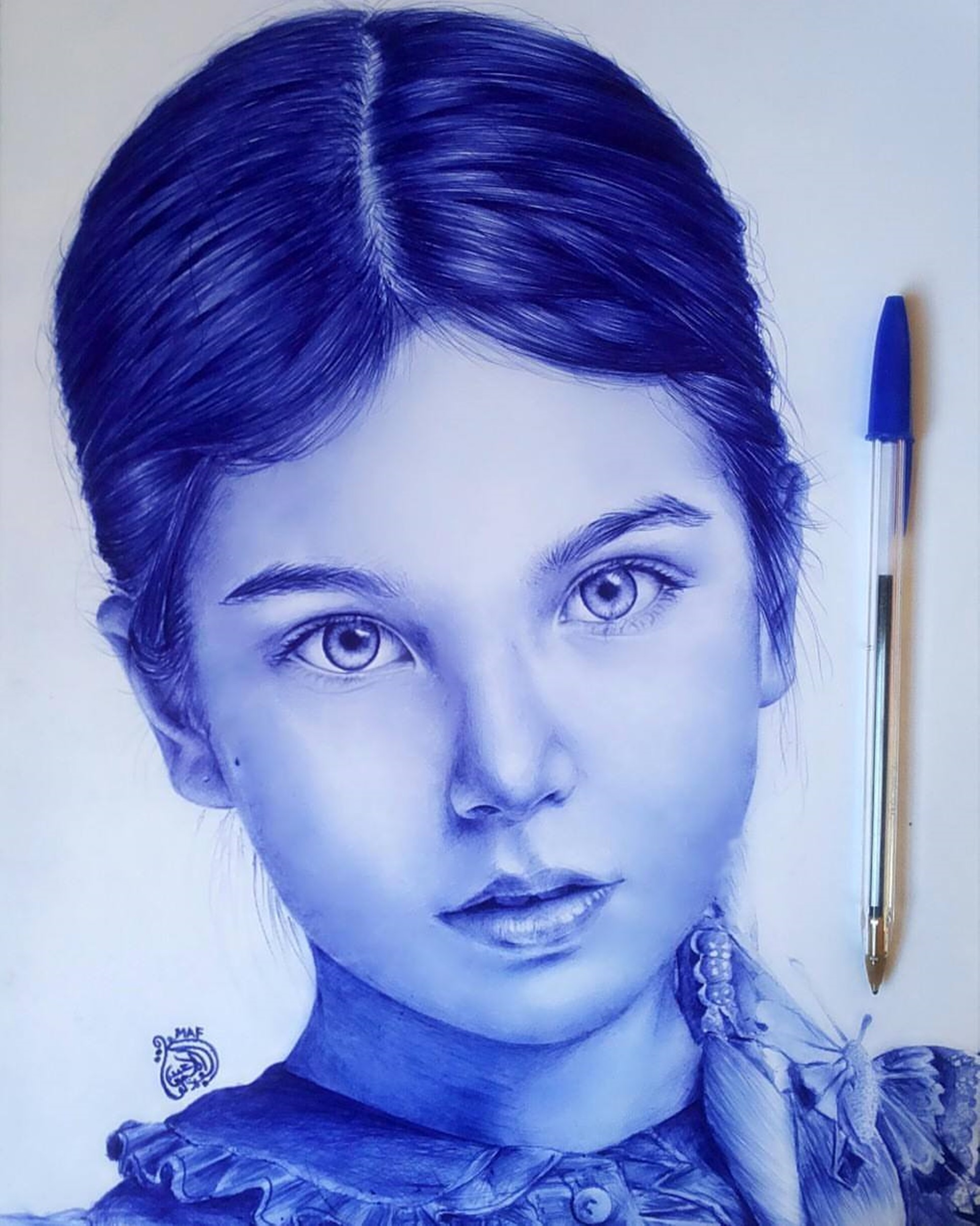 Blue pen drawing by a syrian artist | Ballpoint pen art, Ink pen drawings,  Pen art drawings