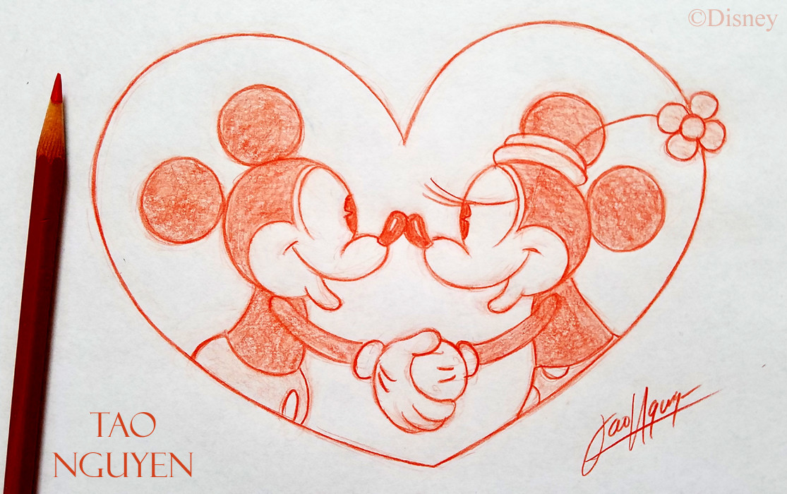 Artstation Tao Nguyen S Mickey And Minnie Heart Sketch Drawing Tao Nguyen