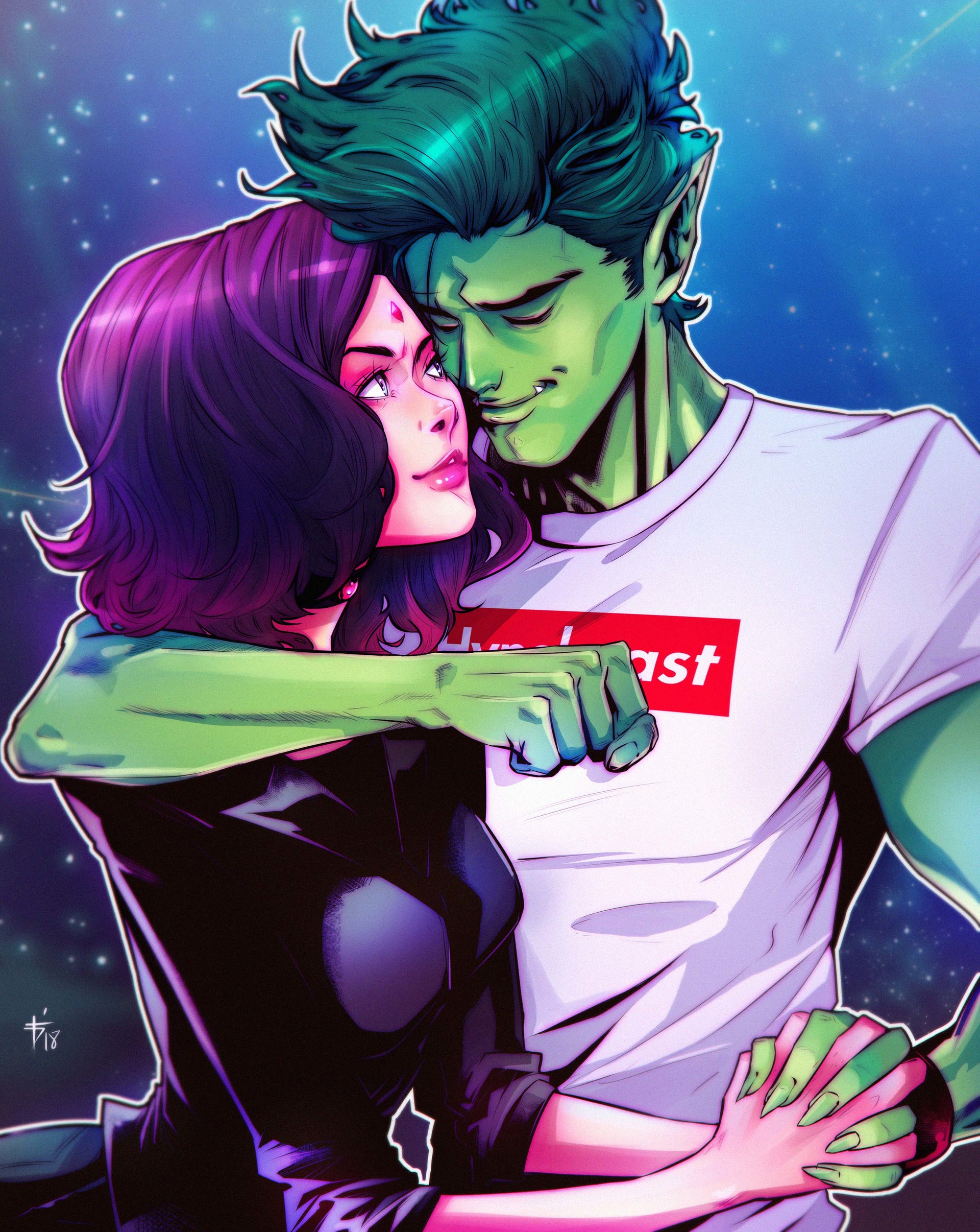 Artstation Valentine S Day Special Raven And Beastboy Oliuss Art