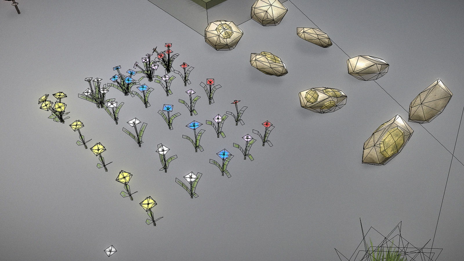 Low-Poly Flowers and stones 