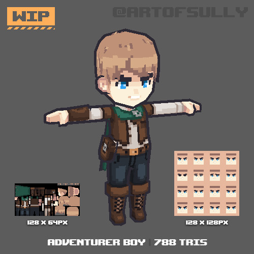 3D Pixel-Art Adventurer Boy (WIP)