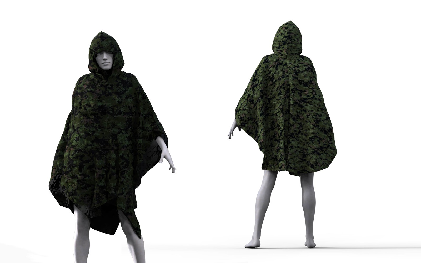 Forest camo poncho with the vest-coat underneath