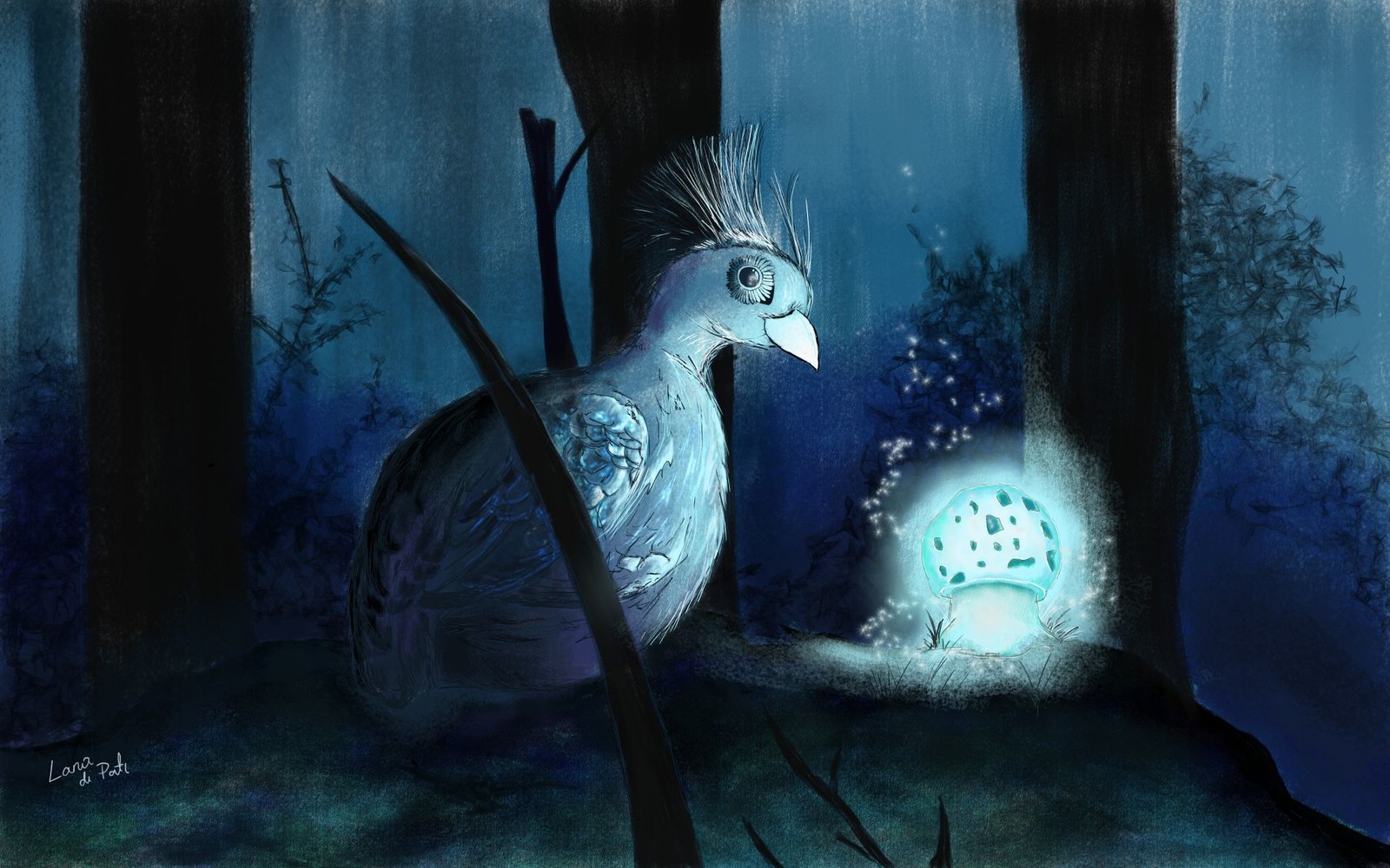 Roul-Roul from the Blue Forest and the magic ghost lights. My very first work using a digital tablet.