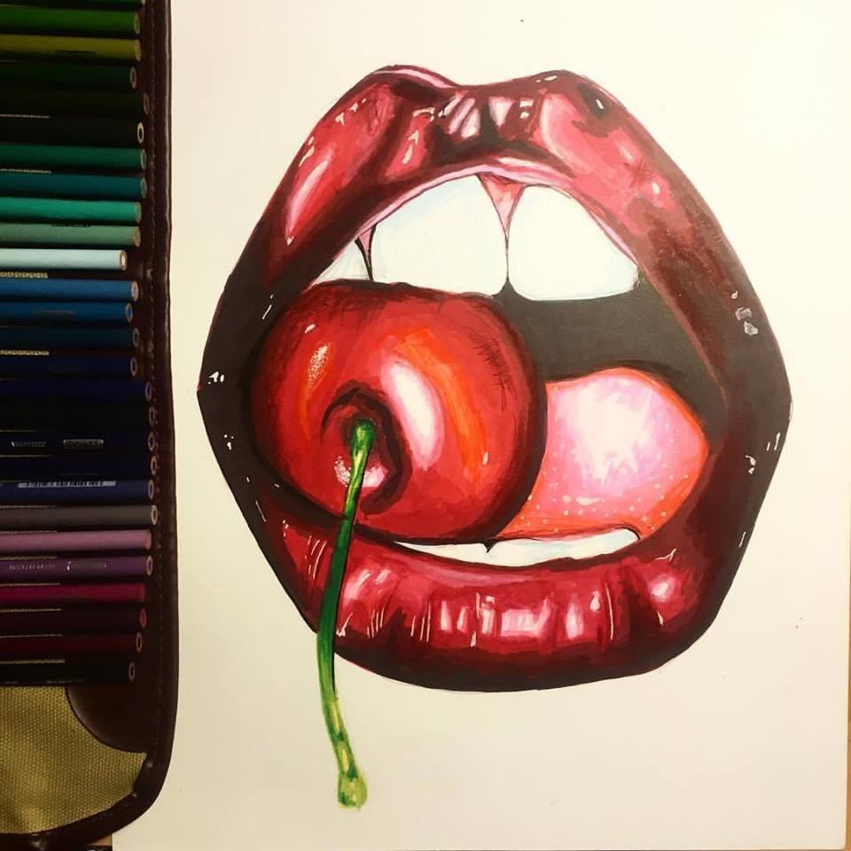 Lips With Fruit Drawing Ultra Wallpaper