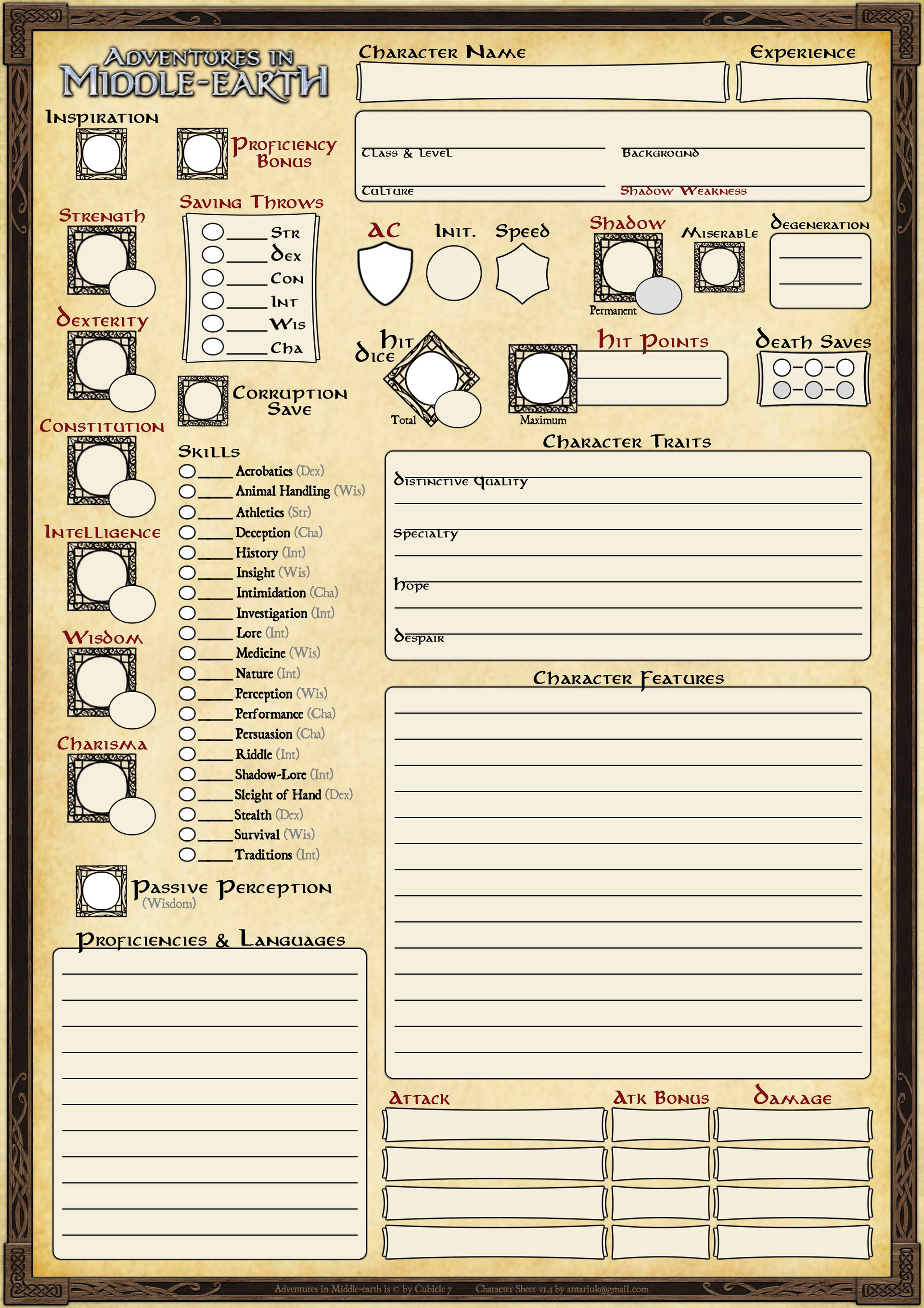 Artstation D D 5e Adventures In Middle Earth Character Sheet