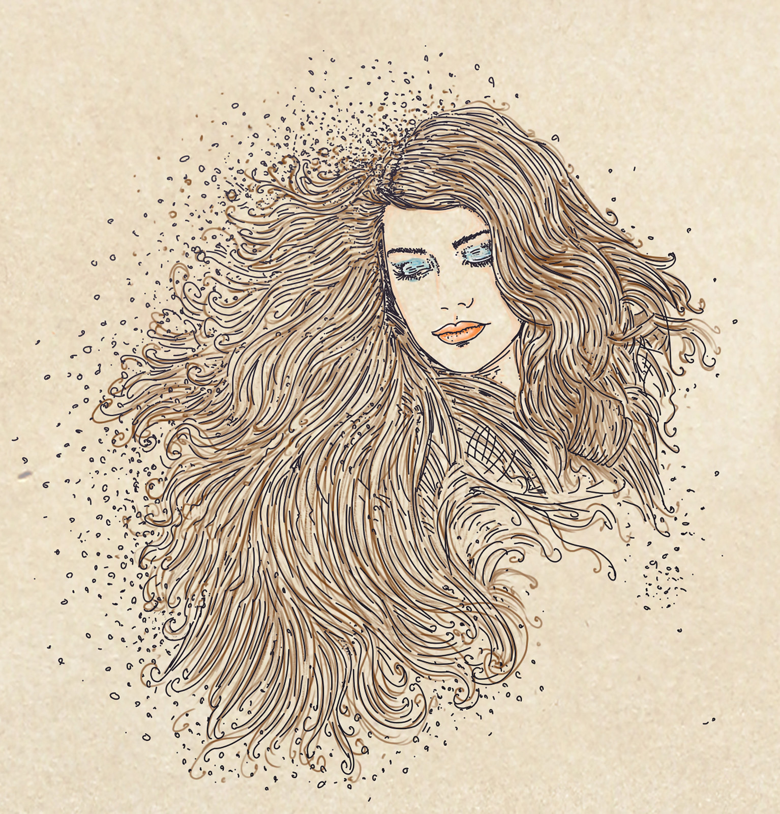 series of women drawn in cartoon portraits, with sand in their hair 