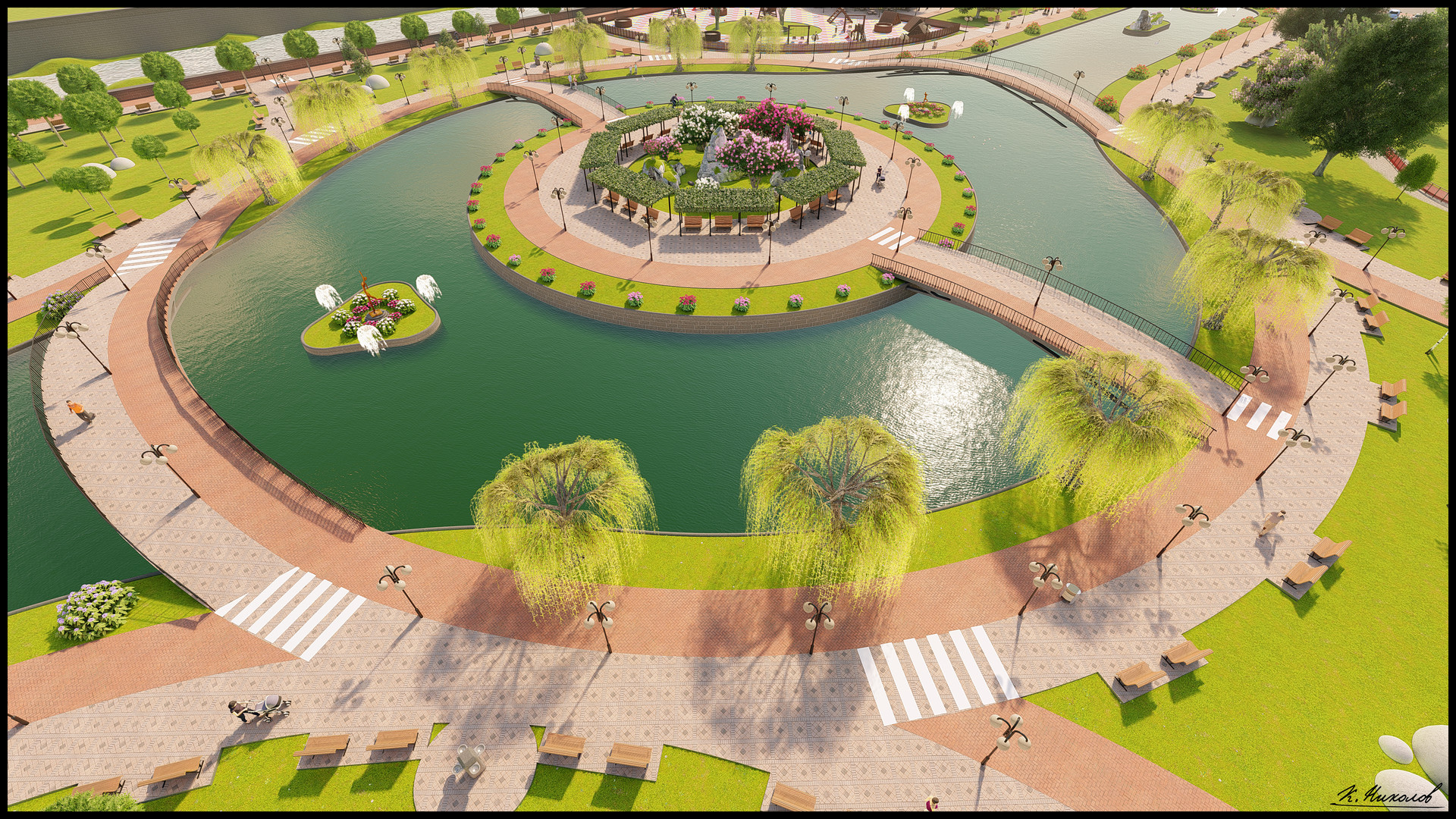 Виды парков. Озеленение парка Абу Даби. Адхари парк в Бахрейне. Проекты парков. Современный парк с прудом.