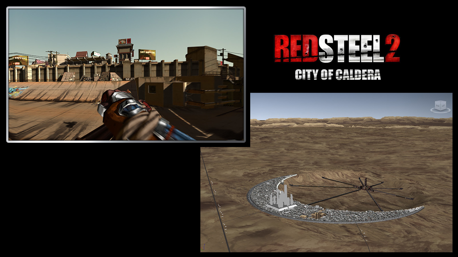 The massive version of the city of Caldera, as used in cinematics, was put together from game assets and concept arts.