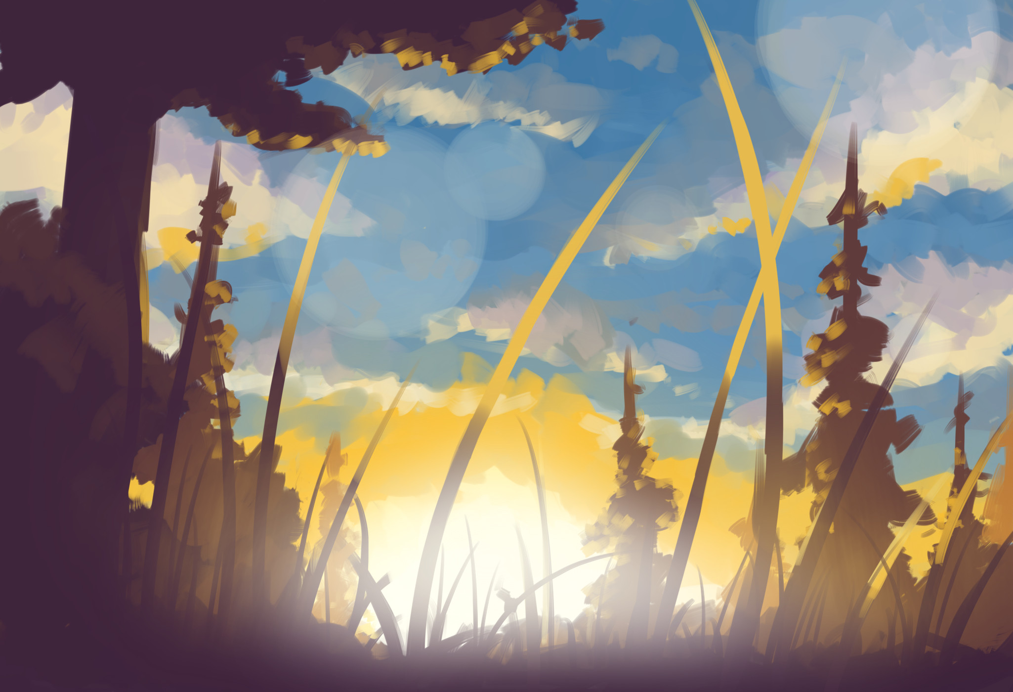 Fast painting of sunset, I was experimenting with drawing everything in one layer like traditional art