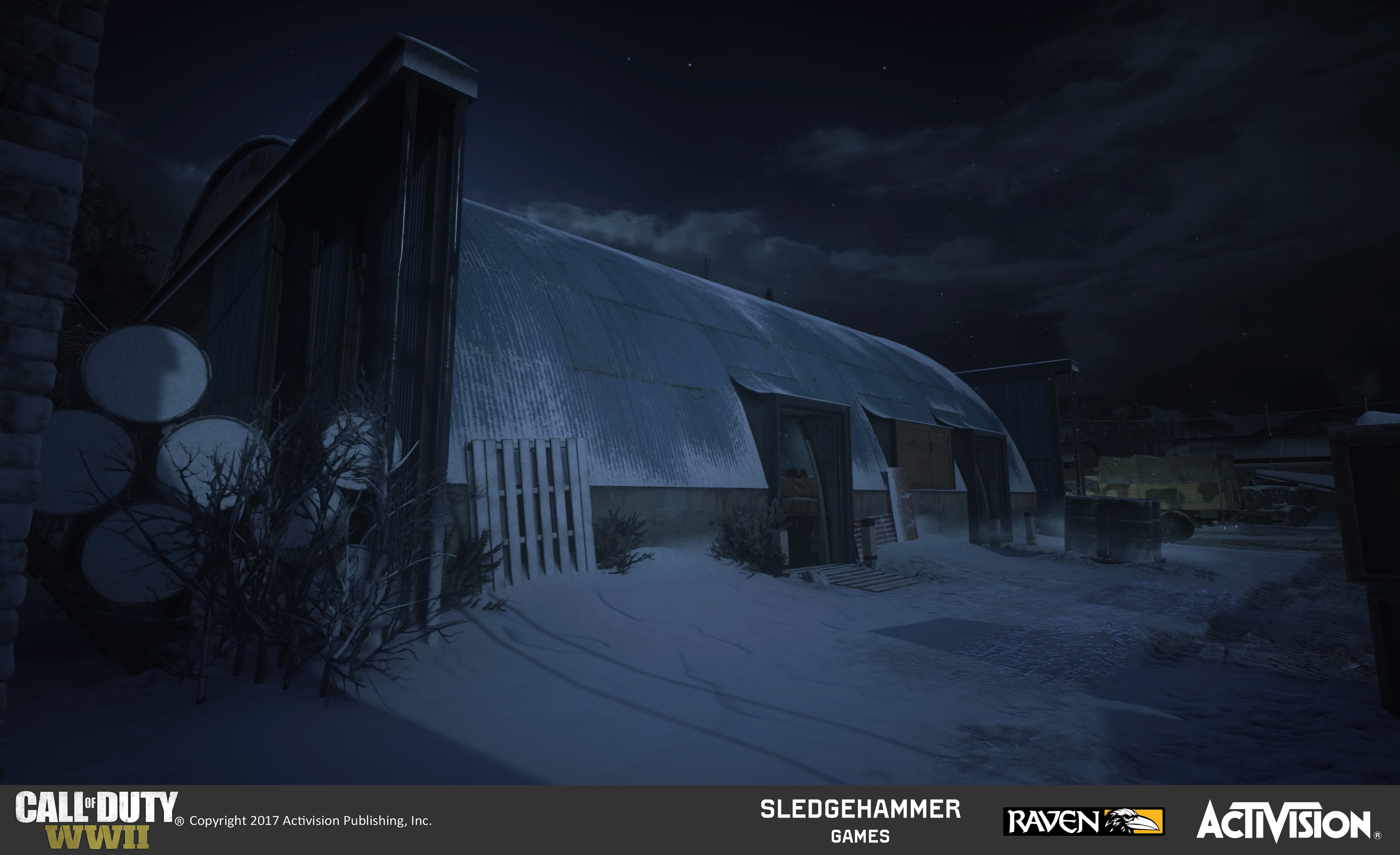 Small airplane hangar exterior. Responsible for world building which included set-dressing, terrain and architecture construction, as well as material blend treatments utilizing custom and pre-existing materials.