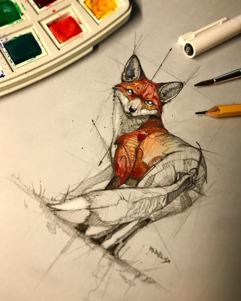 Artstation Fox Sketch Watercolor Psdelux