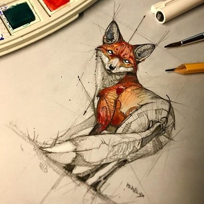Psdelux fox sketch watercolor psdelux