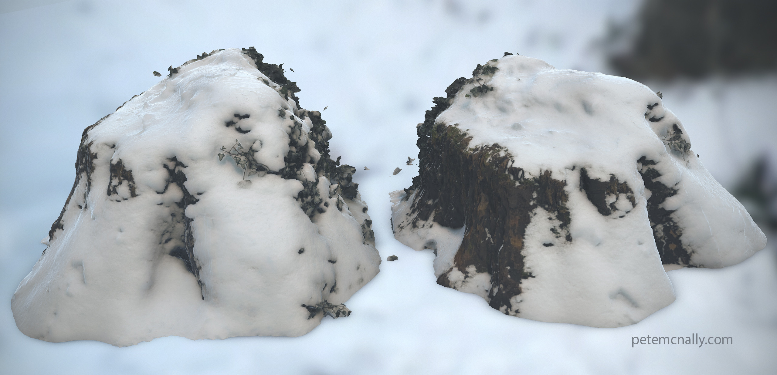 Powdery snow covered tree stump. I also created the HDRI environment used for lighting here